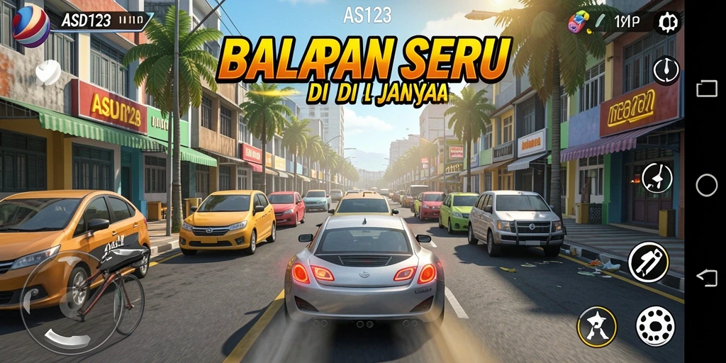 Screenshot gameplay ASD123 yang menampilkan balapan seru dan kendaraan unik.