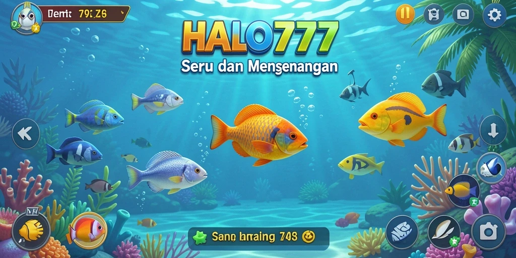 Screenshot utama HALO777 memperlihatkan aksi seru menembak ikan.