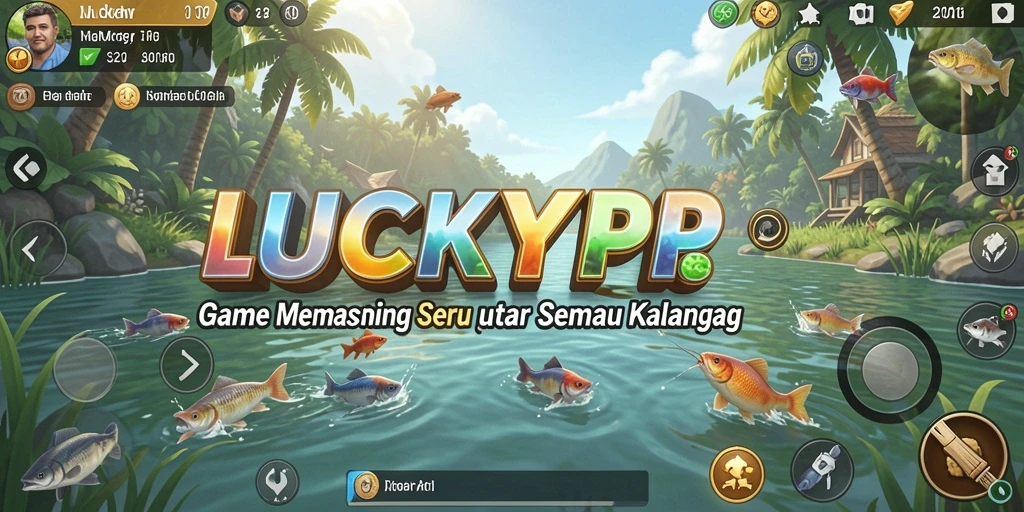 Tampilan gameplay LUCKYRP yang menampilkan keindahan alam saat memancing.