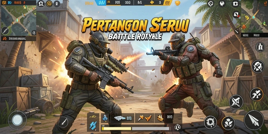 Screenshot gameplay RR44 menampilkan aksi seru dalam pertarungan Battle Royale.