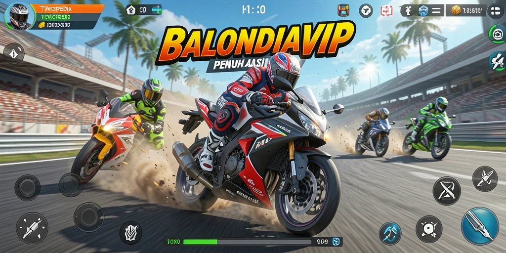 Screenshot gameplay TOKOPEDIAVIP yang menampilkan aksi balap motor.