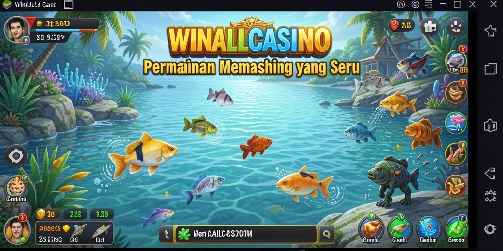 Screenshot gameplay WINALLCASINO yang menunjukkan aksi menangkap ikan.
